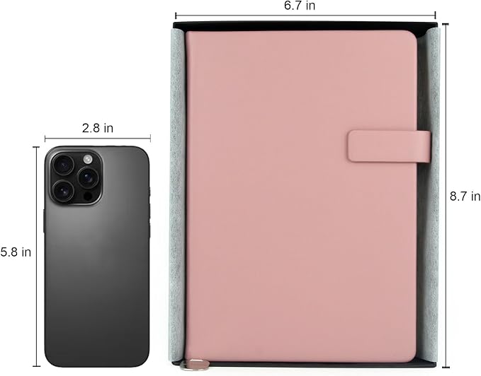 Hardcover Leather Journal Notebook A5 Lined 212 Pages 5x8.25 Inches Gold Edged Pages with Strap Closure Travel Work School Writing Journaling Notebooks for Women Men Gift Box Packaging Pink
