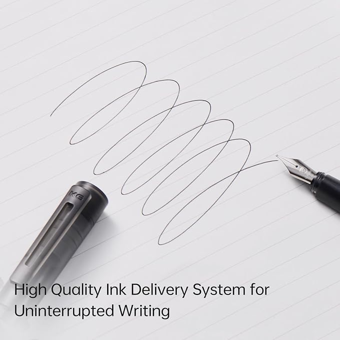 Kaco SKY Fountain Pen with Extra 8 Ink Cartridges, Black Ink Pen with Medium Nib and Ink Converter, Blue