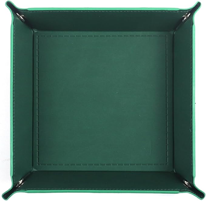 Valet Tray Desktop Storage Organizer – Vegan Leather Catchall Tray Bedside Vanity Tray Nightstand Caddy Holder for Remote Controller, Watch, Keys, Phone, Wallet, Coin, Jewelry, Midnight Green