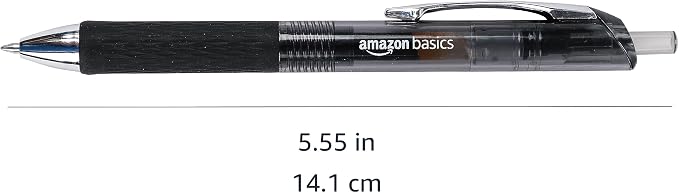 Amazon Basics Retractable Gel Pens, Fine Point 0.7mm, Smooth Writing, Black, No Smudge, School and Office Supplies, 12-Pack