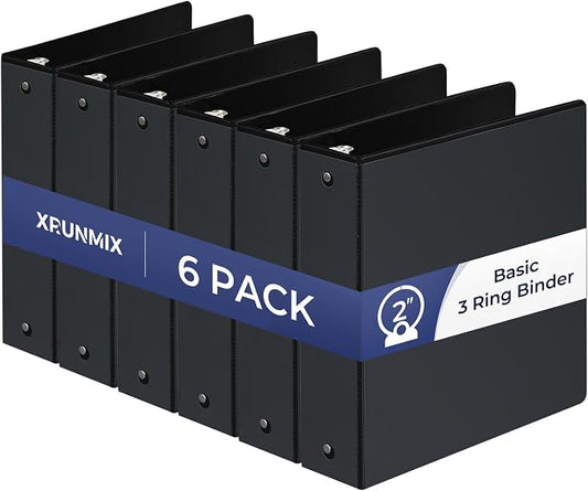 1-1/2'' 2-Inch 3-Ring Binder with Pockets, Premium View Binders with Three Ring Binders Holds up to 200/325/450 Sheets US Letter Size, Bulk Pack of 6 (2-inch Black)