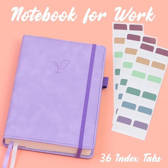 Hoci Poci Lined Journal Notebook, 400 Pages Thick Journal for Writing, A5 Hardcover Leather Notebook with 100Gsm College Ruled Paper for Women Men Work Note taking, 5.8" x 8.4", Purple