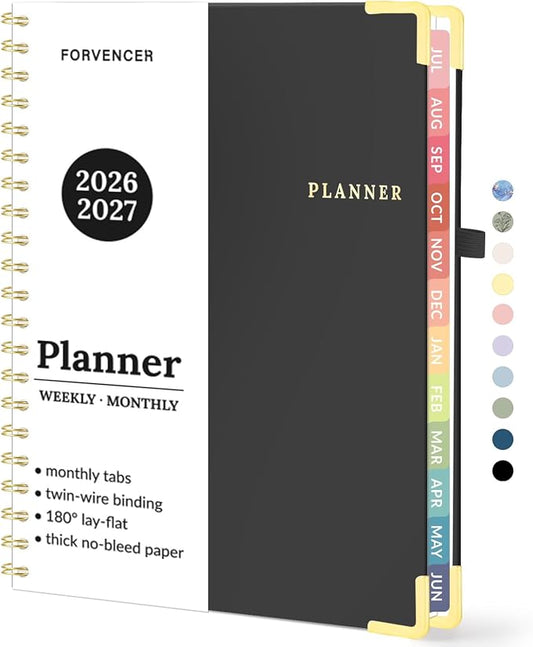 Forvencer Academic Planner 2026-2027, July 2026-June 2027 Weekly & Monthly Hardcover Calendar Planner, 8.5" X 11", Daily Agenda Book, School Office Notebook College Teacher Student Organizer A4, Black