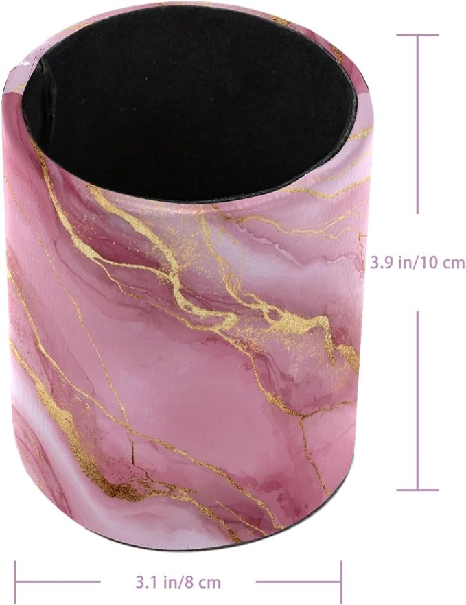 Pink Gold Marble Leather Pen Holder for Desk, Multifunctional Desktop Organizer Pencil Cup, Desktop Caddy Stationery Organizer for School Home Office Desk Accessories