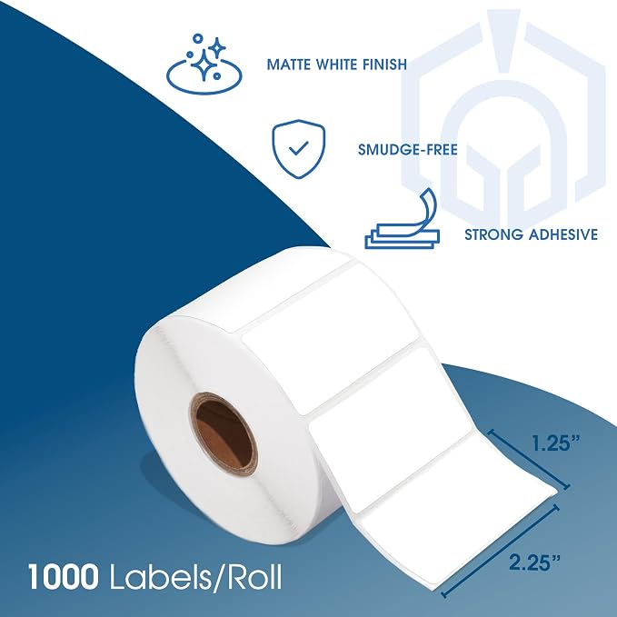 2.25" X 1.25" Direct Thermal Labels (10000 Count, 10 Rolls) | UPC Barcode Stickers, SKU Labels, Address and Mailing - Compatible With Zebra and Rollo Printers - Spartan Industrial