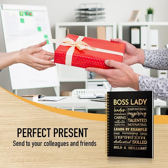 Boss Lady 160 Blank Pages Gold Foil Hardcover Spiral Notebook, New Business Owner Gifts Women Boss Gifts for Boss Female, Appreciation Gifts for Women Entrepreneurs, Boss Day Women's Day Gifts