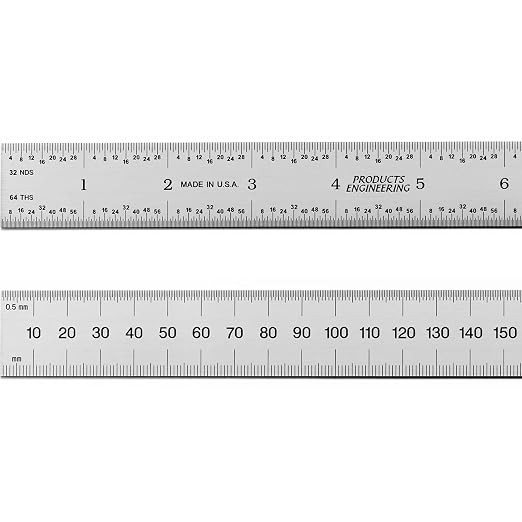 PEC Tools Rigid Metal Ruler, 48"/1200mm High-Precision Steel Rule with Satin Chrome Finish, English & Metric Graduation (1/32", 1/64", 0.5mm, 1.0mm), Fully Hardened and Tempered, Made in USA