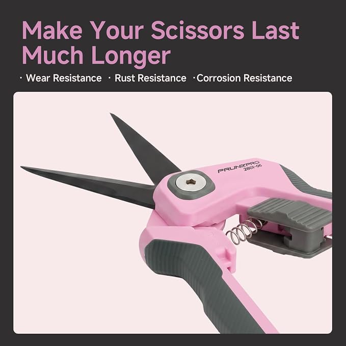 PrunePro Garden Scissors Pruning Shears - German Stainless Steel Teflon Coating Flowers Bonsai Snips Micro Tip for Precise Cutting Plant Rose Floral Clippers Small Pruners Indoor Outdoor Pink 2 Pack