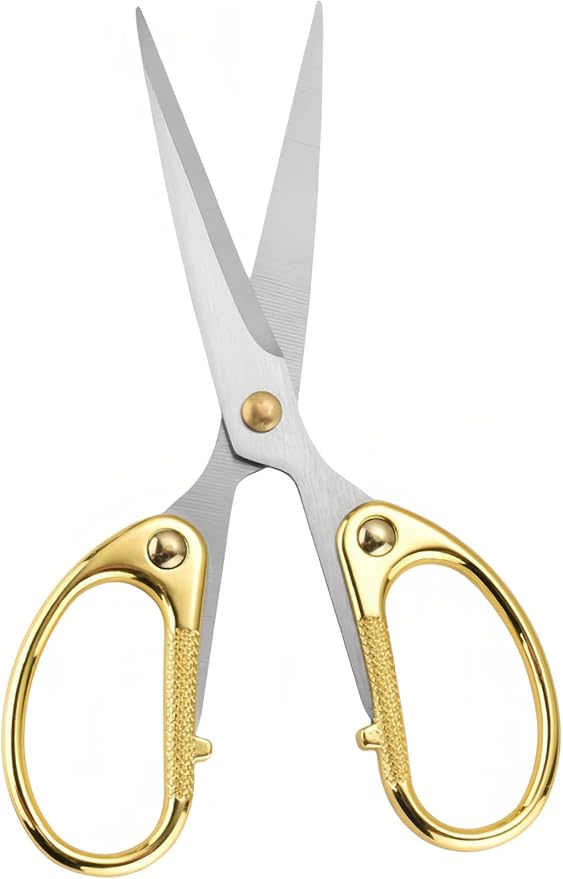 5" Stainless Steel Scissors Sharp Blades - Ambidextrous Comfort Grip Multipurpose for Office, Home, School, Crafts, Fabric - Ideal Gift (Gold)
