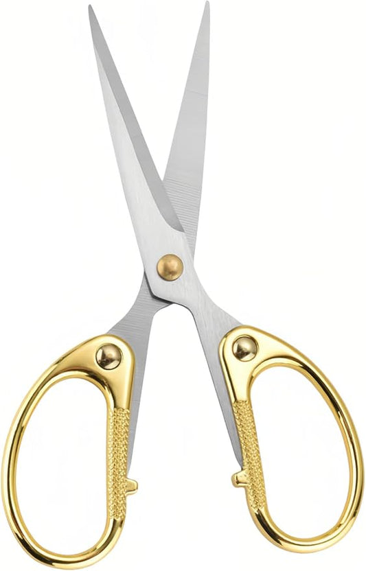 5" Stainless Steel Scissors Sharp Blades - Ambidextrous Comfort Grip Multipurpose for Office, Home, School, Crafts, Fabric - Ideal Gift (Gold)