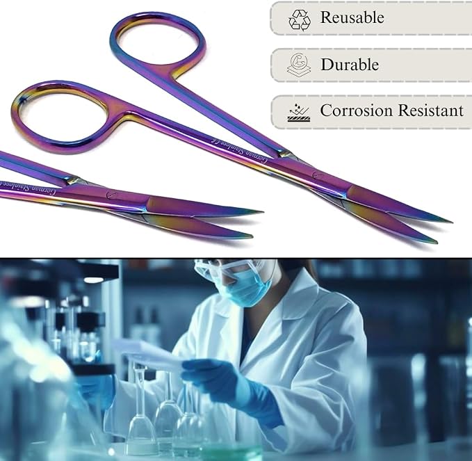 Premium Iris Scissors Micro Dissecting Scissors Curved 4.5" with Fine Sharp Blades Made of Stainless Steel Medical Surgical Tools (Multicolor)