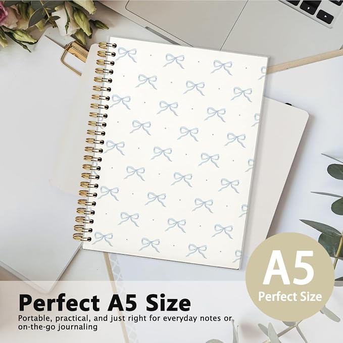 Coquette Blue Bow Notebook Journals, Preppy Cute Notebook for Teen Girls Women, Cute School Supplies-Preppy Stuff, Coquette Stuff Trendy Hardcover Spiral Notebook 5.5x8.3