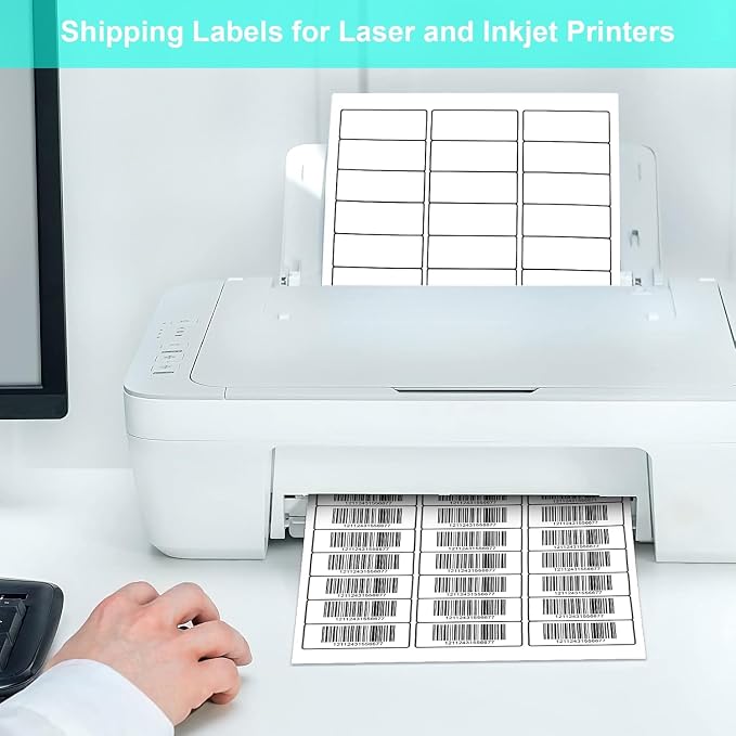 1" X 2-5/8" Address Labels 30 Per Sheet Sticker Paper for Laser and Inkjet Printers, 8.5"×11" White- 6000 Labels
