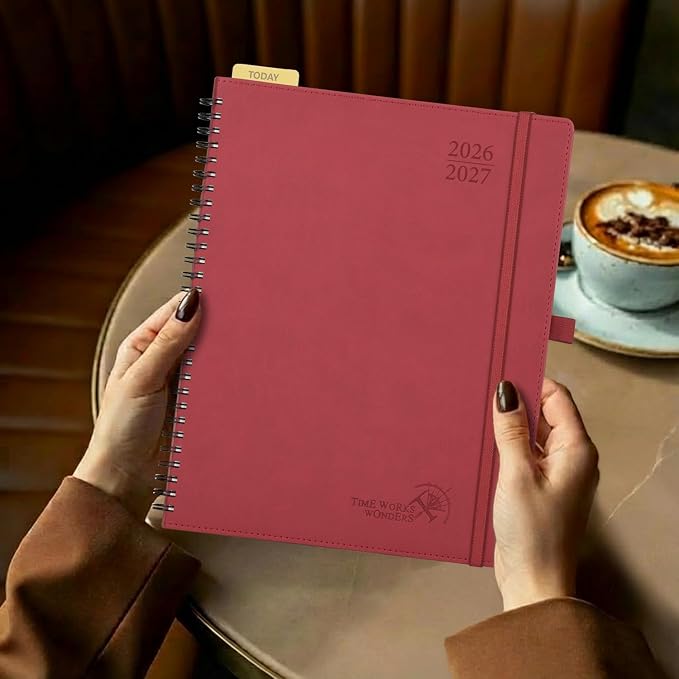 POPRUN 2027 Planner, 8.5'' x 10.5'', Weekly and Monthly Daily Calendar Book | 2027 Agenda(Jan - Dec) Appointment Book with Hourly Time Slots, Monthly Tabs, 100GSM, Spiral Leather Cover - Brown