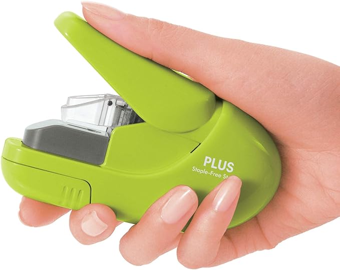 Plus Paper Clinch Compact Staple-Free Stapler, Heavy Duty, Green