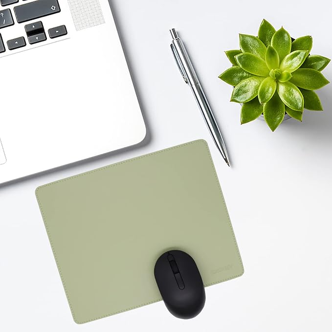 Leather Mouse Pad - Wood Mouse Pads with Stitched Edge,PU Non-Slip Mouse Mat,Double Side Mousepad,Waterproof Gaming Mouse Pad for Desk,Laptop,Office & Home,10.2" x 8.3",1 Pack (Matcha Green)