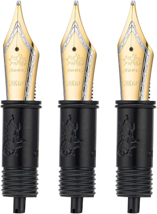 Set of 3 Jinhao 100 Fountain Pen Medium Nibs with Black Section Feed Gold Trim Compatible with Jinhao 100, 9036, 9065, 9016 and 9013