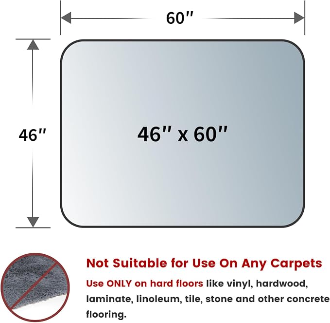 Yecaye Office Chair Mat for Hardwood Floor, Clear Computer Desk Chair Mat, PVC Heavy Duty Floor Protector for Rolling Chairs, 1.7mm Thick Chair Mat (Transparent, 46" x 60" x0.07'')