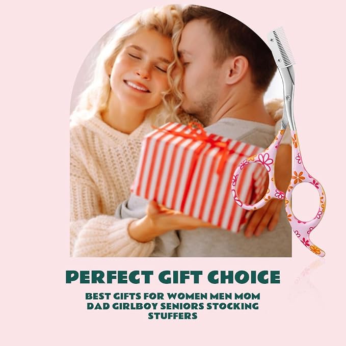 Eyebrow Trimmer With Comb Facial Grooming Scissors Kit Professional Precision Eyebrow Trimmer Stainless Steel Eyebrow Trimmers Scissors with Combs Perfect For Gifts for Men and Women (Pink)
