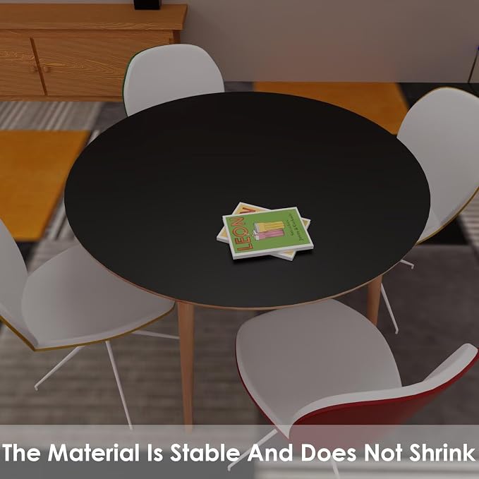 Round Table Pad, 1.8mm Thick, Dia.54 Inch, Leather Table Cover, Dining Table Protector, Table Top Protector (Black+Black)