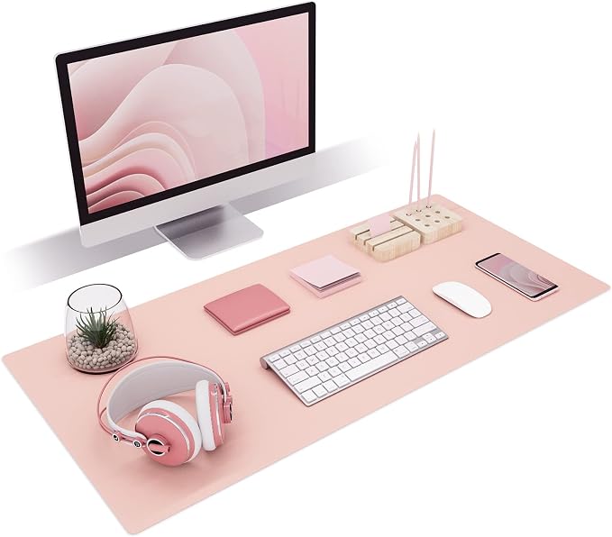 K KNODEL Large Desk Protector Mat, Leather Desk Pad (35.4"x17", Pink) | Non-Slip Desk Mat, Desk Pads and Blotters, Desktop Mat, Desk Protector and Cover, Office Computer, Laptop and Keyboard Mat
