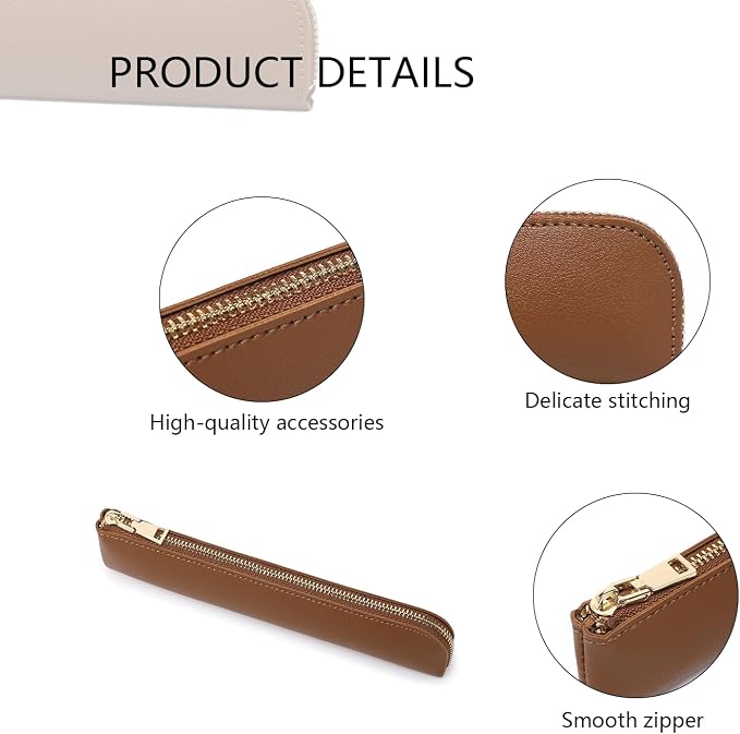 Slim Pencil Case Small Pencil Pouch Pen Case (Yellow Brown/FL)