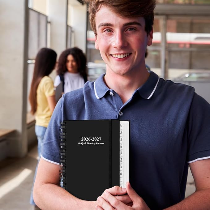 2026-2027 Daily & Monthly Planner - One Page Per Day, Daily Planner from July 2026 to June 2027, Planner 2026-2027 with 12 Monthly Tabs, 6.4" x 8.5", Black