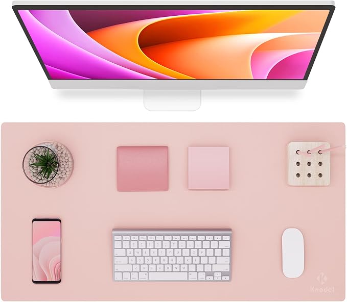 K KNODEL Large Desk Protector Mat, Leather Desk Pad (31.5"x15.7", Pink) | Non-Slip Desk Mat, Desk Pads and Blotters, Desktop Mat, Desk Protector and Cover, Office Computer, Laptop and Keyboard Mat