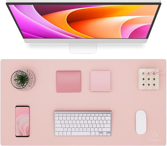 K KNODEL Large Desk Protector Mat, Leather Desk Pad (31.5"x15.7", Pink) | Non-Slip Desk Mat, Desk Pads and Blotters, Desktop Mat, Desk Protector and Cover, Office Computer, Laptop and Keyboard Mat
