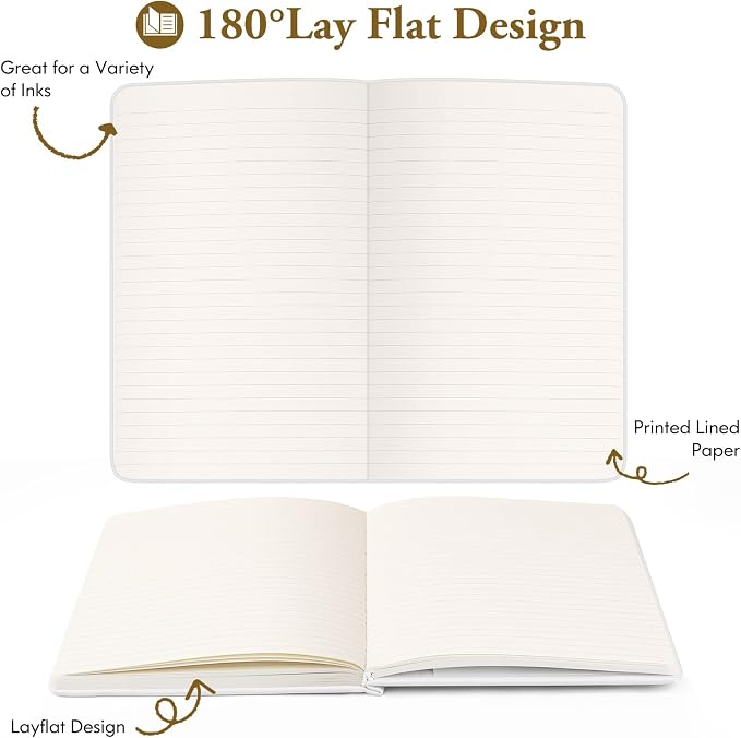 Huhuhero Notebook Journal, Lined Ruled Journal, Hardcover 120Gsm Premium Thick Paper with Faux Leather Notebook for Journaling Writing Note Taking Office School Supplies 5.25"×8.25"(1, Brown)