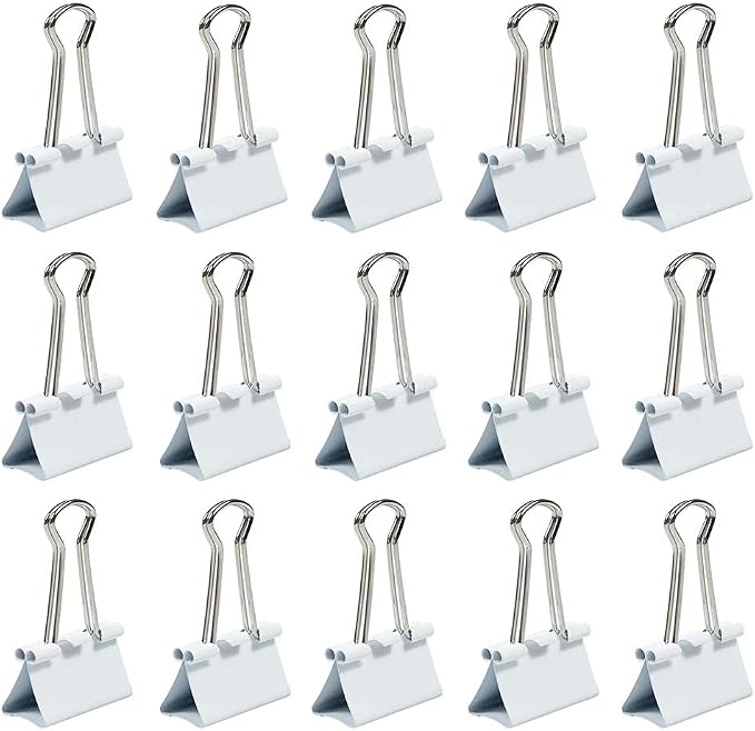 JAM PAPER Colorful Binder Clips - Medium - 1 1/4 Inch (32 mm) - White Binderclips - 15/Pack
