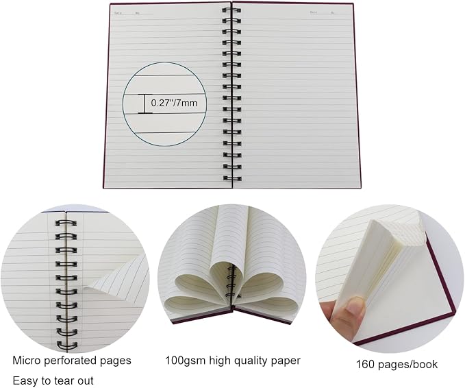 Spiral Notebook Journal,4 Pack A5 Hardcover Spiral Notebooks,5.7" x 8.5",160 Pages,100gsm Paper,College Ruled Journals for Study and Notes (Red, Green,Blue,Grey)