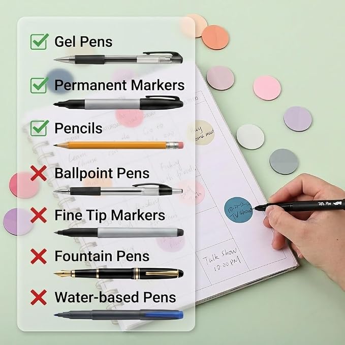 Mr. Pen- Round Transparent Sticky Notes, 1.1” Diameter, 14 Pads, 560 Sheets | Colorful, Water-Resistant See-Through Sticky Notes & Fineliner, Smooth Writing, Note Tabs for Bible Journaling, Studying