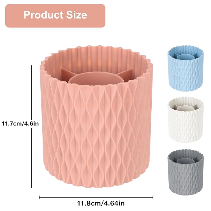 Makeup Brush Holder Organizer - 360° Rotating, 5-Slot Brush Cup for Cosmetics, Lipsticks, Pens | Vanity & Desk Organizer (Pink)