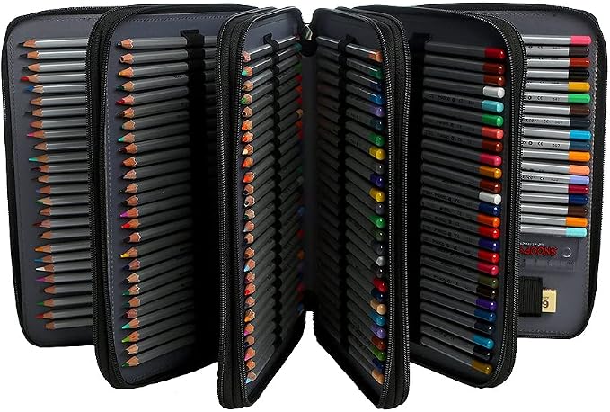 250 Slots Colored Pencil Case Organizer, 5 Layer Bag | Twill Oxford fabric, 255 elastic loops, detachable handle, for travel, home storage, drawing tools, creative gifts
