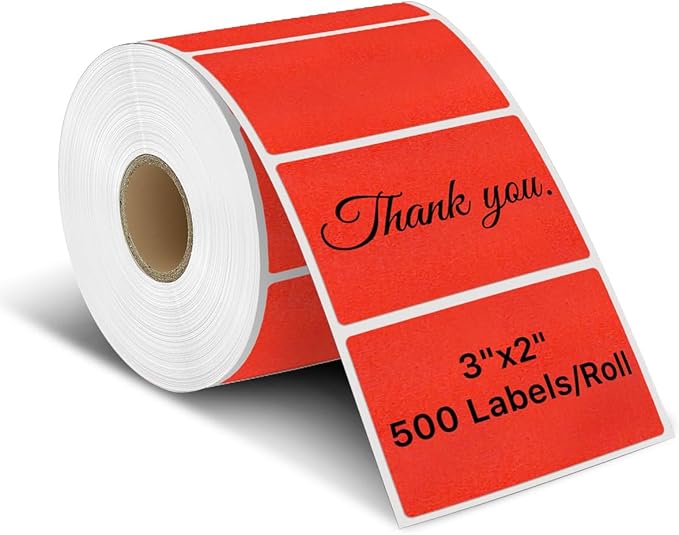iEager 3" x 2" Thermal Labels, Durable Thermal Printer Stickers, Red | Self-Adhesive Rectangle Label with Perforation Line, 500 Labels/Roll