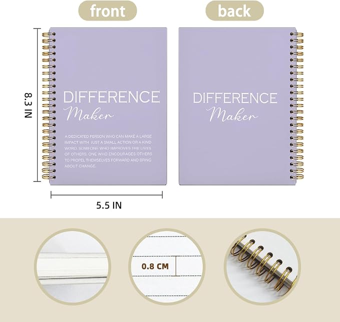 Purple Difference Maker Gift, Difference Maker Definition Hardcover Spiral Notebook Journal, Motivational Notebooks, Thank You Gifts for Women Men Teacher Coworkers, 5.5x8.3
