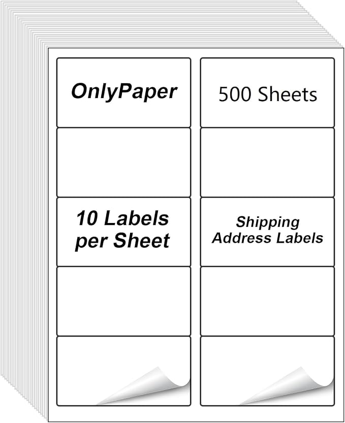 2" x 4" Shipping Labels - 500 Sheets 10 Up Self Adhesive Mailing Labels, 5000PCS Address Labels for Laser & Inkjet Printers, Handwrite-Friendly