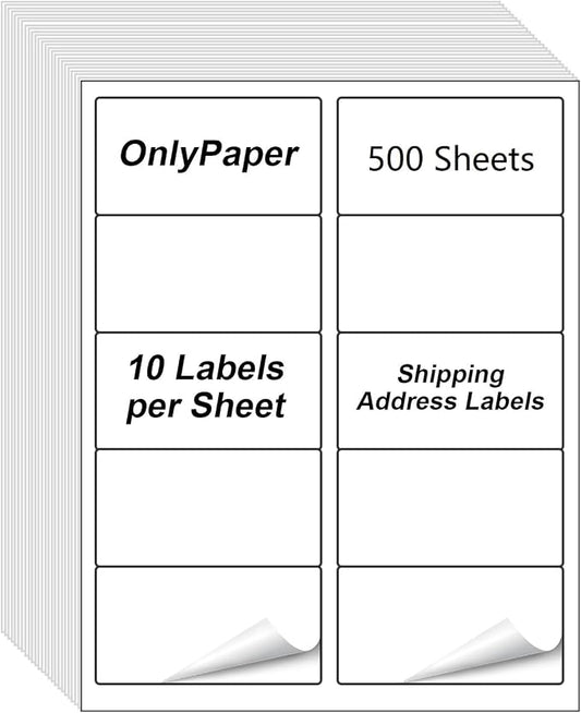 2" x 4" Shipping Labels - 500 Sheets 10 Up Self Adhesive Mailing Labels, 5000PCS Address Labels for Laser & Inkjet Printers, Handwrite-Friendly