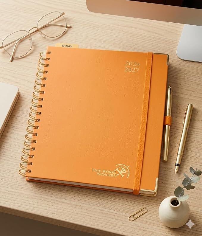 POPRUN 2026-2027 Weekly Planner 10" x 8"Weekly and Monthly Planner Calendar | Jul 2026 - Jun 2027，Daily Agenda Book & Appointment Book with Hourly Schedule, Tabs, Hardcover- Orange