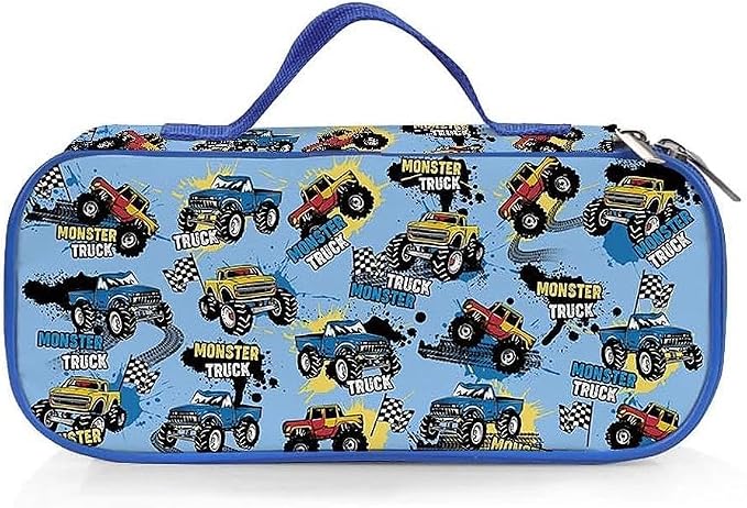 Monster Truck Pencil Case for Boys, Large Capacity Kids Car Pencil Box with Zipper Compartments, Portable Pen Pouch Bag for Office School Travel