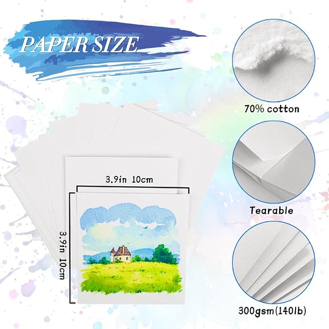 Mixed Media Art Sketchbook,3.9"x3.9" Tearable Watercolor Sketchbook,20 Sheets 140lb/300gsm Fine Grain Watercolor Paper, Heavyweight Acid-Free Drawing Paper for All Artists or Beginners.White