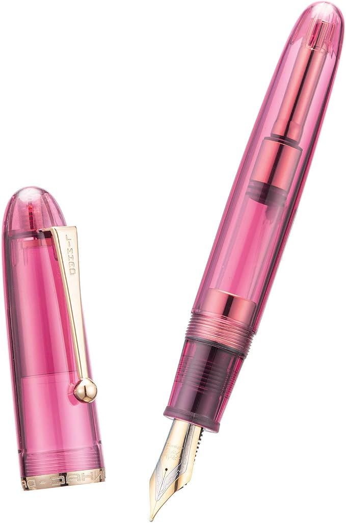 Jinhao 9019 Fountain Pen Dadao Series Transparent Wine Red Acrylic Gold Trim #8 Extra Fine Nib with Large Converter for Writing, Signature and Calligraphy