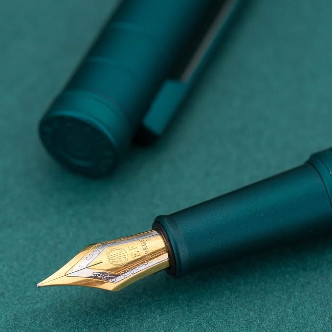 Asvine Dark Green Forest Fountain Pen Extra Fine Nib Classic Design with Converter and Metal Pen Case Set