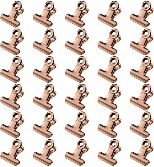 HAHIYO 0.87inch Rose Gold Bulldog Clips Metal File Hinge Binder Clips Clamps Save Space Strong Spring Jaws Rock Solid Grip Book Lay Flat Deburred Edge for Hang Photos Wall Grid Dog Food 30PCS