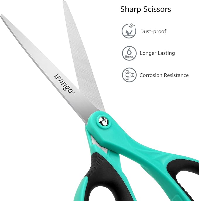 LIVINGO 3 Pack 8.5" Sharp Scissors All Purpose | Professional Ergonomic Comfort Grip Stainless Steel Shears for Office School Home DIY Cutting General Use