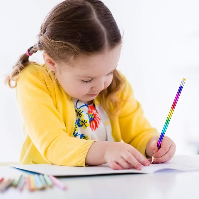 Outus 48 Pieces Rainbow Pencils Colorful Wooden Pencil Bulk with Eraser Top Writing Fun Assorted Novelty Supplies Awards Incentives for Home Office School Classroom
