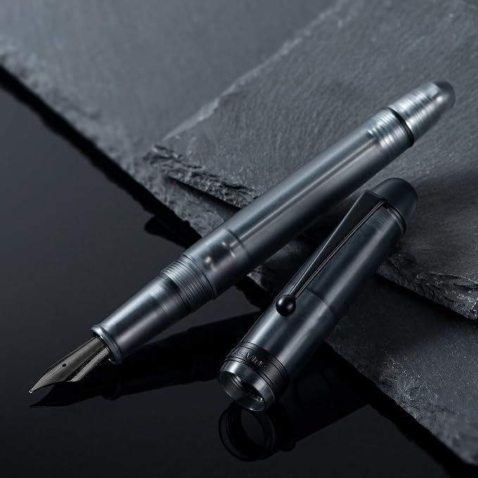 Asvine V126 Vacuum Filling Fountain Pen, Matte Black Acrylic Medium Nib, Large-Capacity Pen with Gift Case