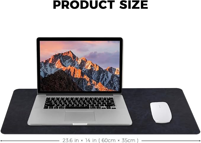 CHEERYGOO Leather Office Desk Pad Protector, Non-Slip PU Leather Desk Blotter, Waterproof Laptop Writing Mouse Pad for Office and Home,23.6"x 13.8" M Dark Blue