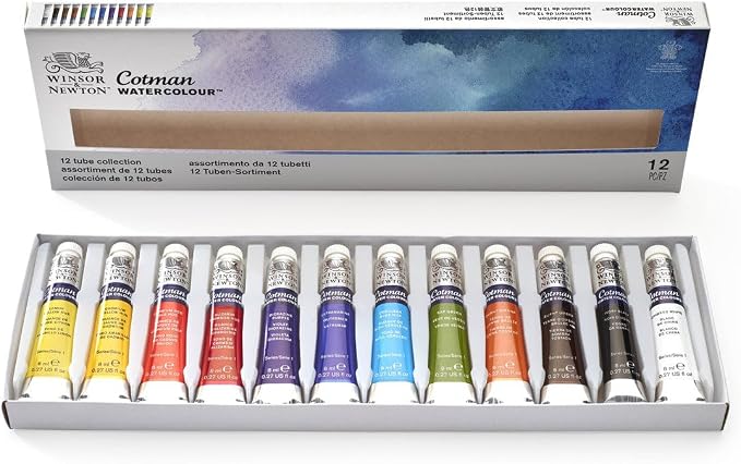 Winsor & Newton Cotman Watercolor Paint Set, 12 Colors, 8ml (0.27-oz) Tubes